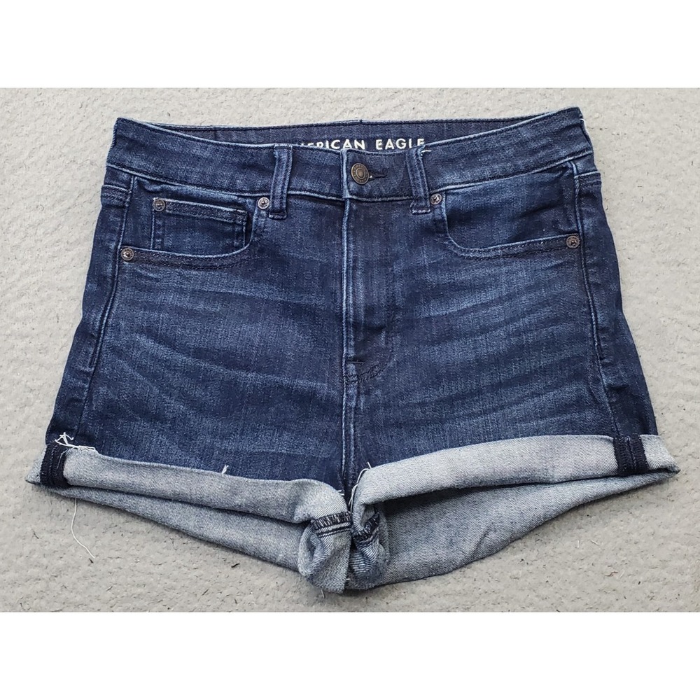 American Eagle Cut-Off Shortie Shorts Womens 8 Blue Stretch High-Rise 5-Pocket